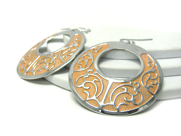 Filigree metal epoxy large hoop earring - hoops