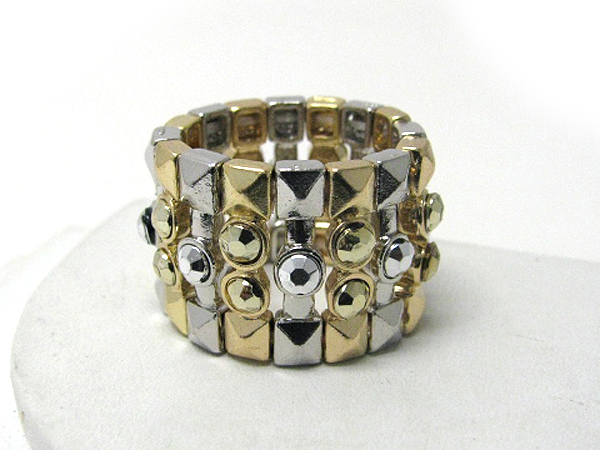 Crystal deco multi metal bar link stretch ring