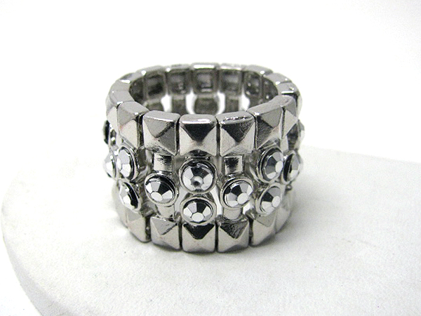 Crystal deco multi metal bar link stretch ring