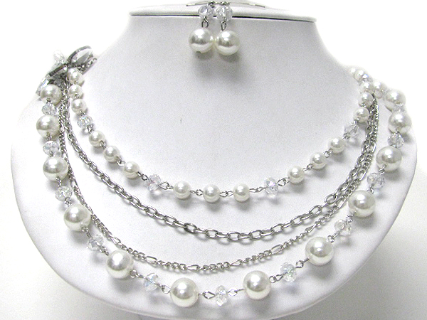 Multi pearl and chain necklace earring set