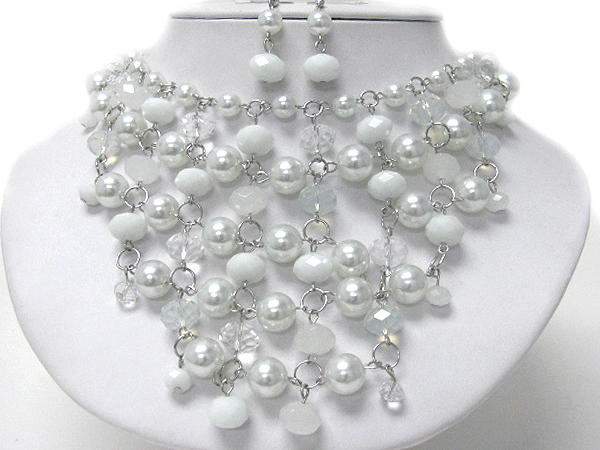 Multi pearl and bead link summer bib style necklace earring set