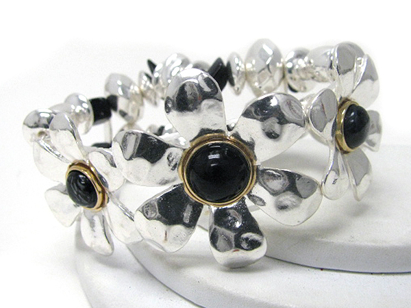 Shiny and triple metal flower stretch bracelet