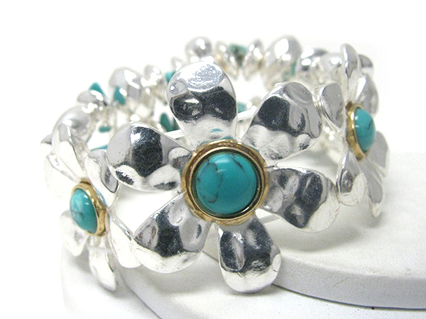 Shiny and triple metal flower stretch bracelet