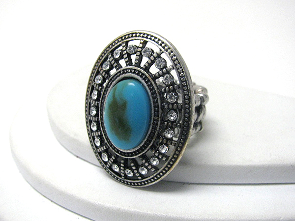 Colored stone and crystal deco large stretch ring