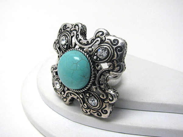 Colored stone and crystal deco stretch ring