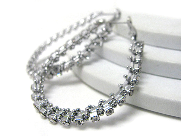 Crystal deco and ball chain twisted oval hoop earring - hoops