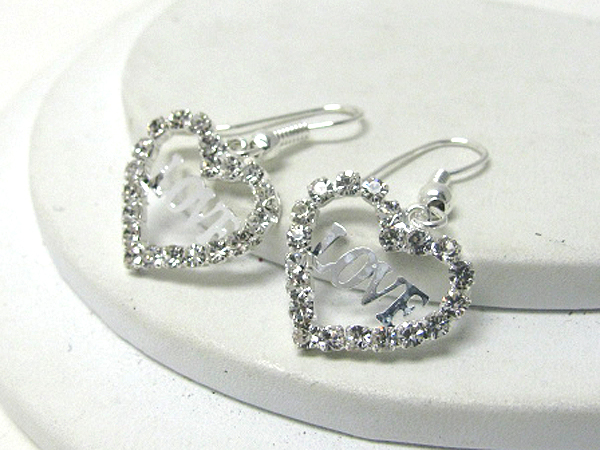 Crystal heart and love message earring