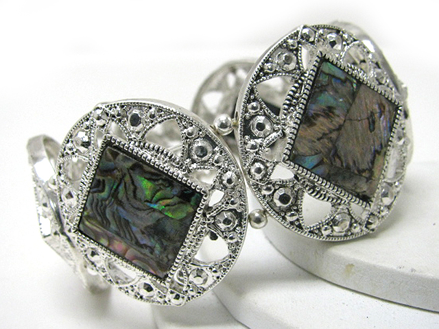 Abalone accent marcasite look casting metal stretch bracelet