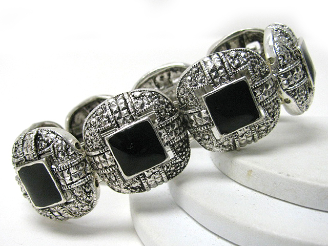 Epoxy added marcasite look casting metal stretch bracelet