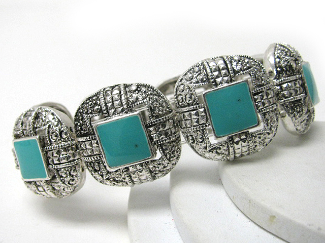 Epoxy added marcasite look casting metal stretch bracelet