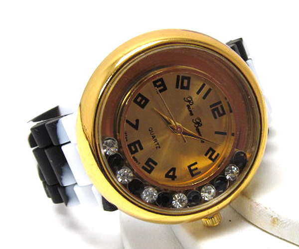 Floating stone round face fashion colorful rubber band watch