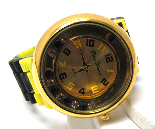 Floating stone round face fashion colorful rubber band watch