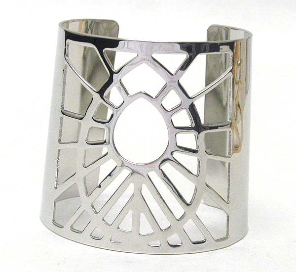 Architectural cut metal bangle bracelet