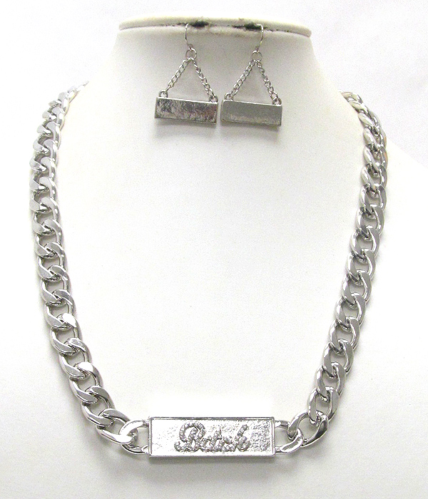 Crystal bitch plate pendant and thick chain necklace earring set