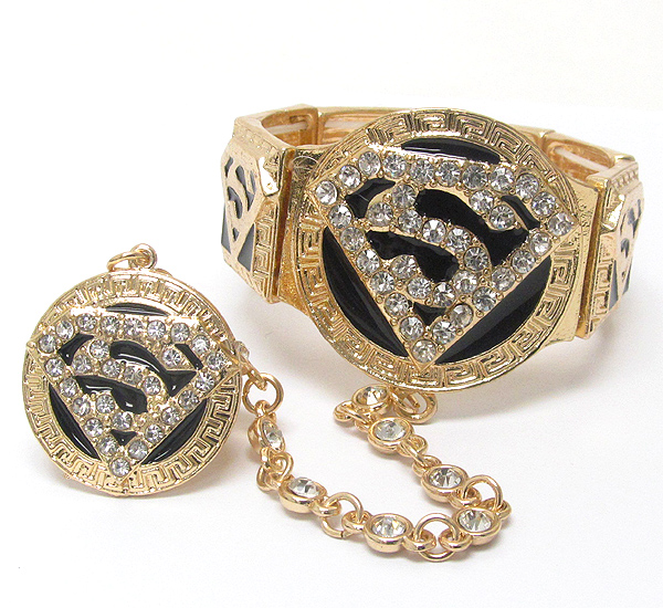 Crystal superman symbol stretch bracelet and ring set