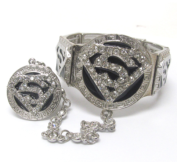 Crystal superman symbol stretch bracelet and ring set