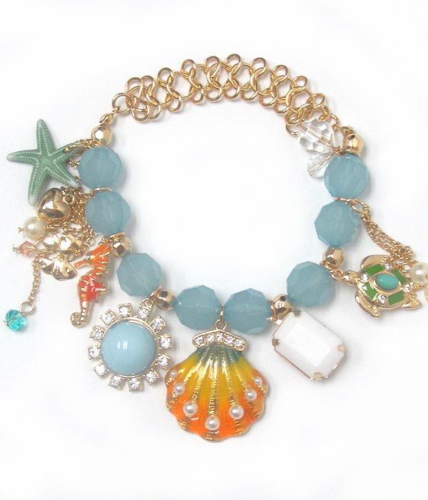 Sealife theme multi charm stretch bracelet