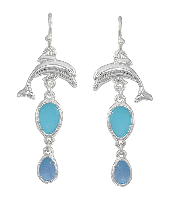 Sealife theme seaglass drop earring - dolphin