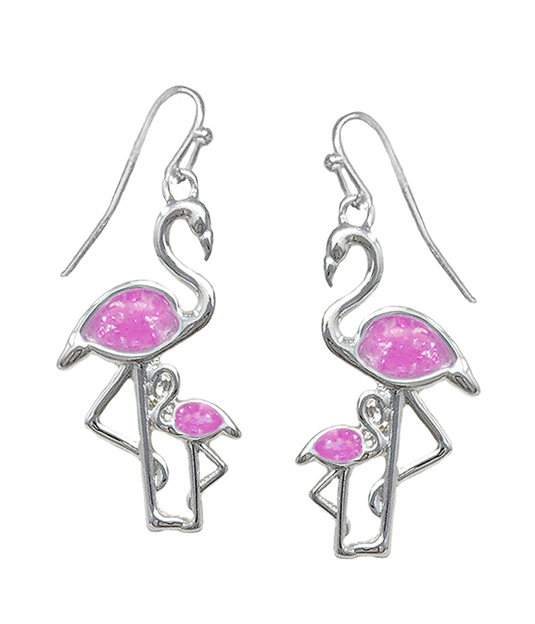 Tropical theme opal earring - flamingo
