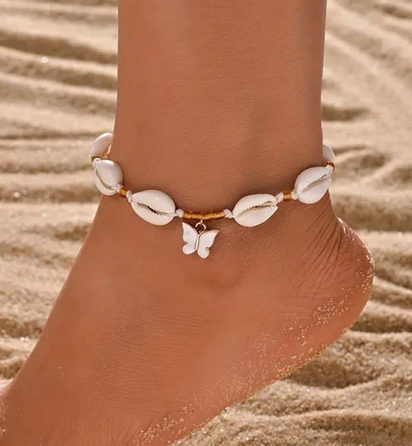 Shell anklet with butterfly charm
