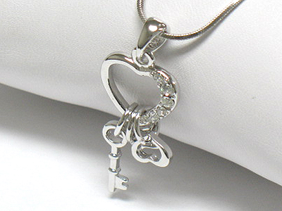 Made in korea whitegold plating crystal heart pendant and dangle necklace