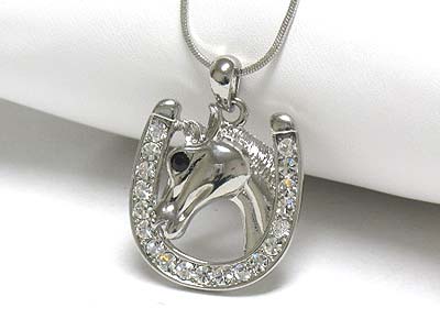 Western theme crystal horse shoe pendant necklace