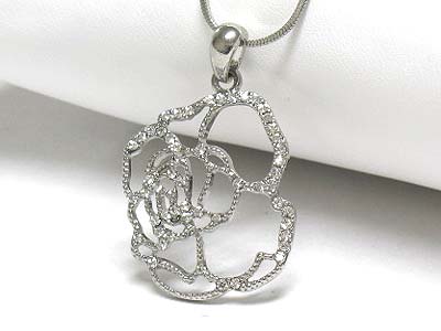 Crystal rose flower pendant necklace