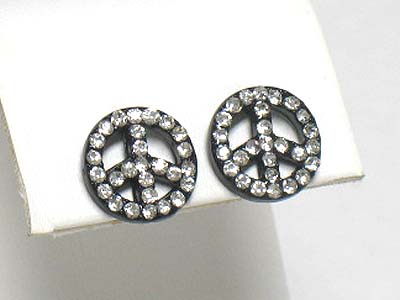 Crystal enamel metal peace mark earring