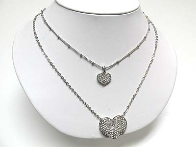 Double strand crystal heart pendant necklace