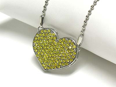 Crystal heart pendant long chain necklace