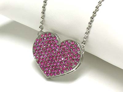 Crystal heart pendant long chain necklace