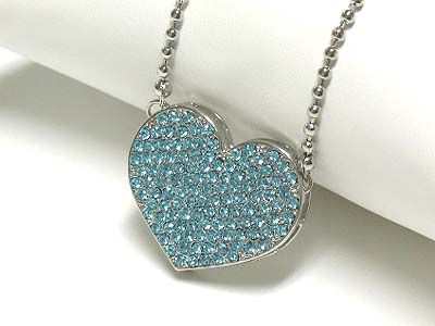 Crystal heart pendant long chain necklace