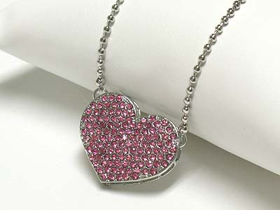 Crystal heart pendant long chain necklace