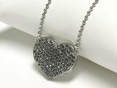 Crystal heart pendant long chain necklace