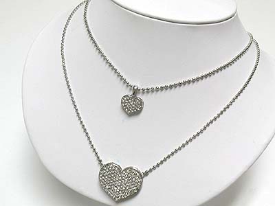 Double strand crystal heart pendant necklace