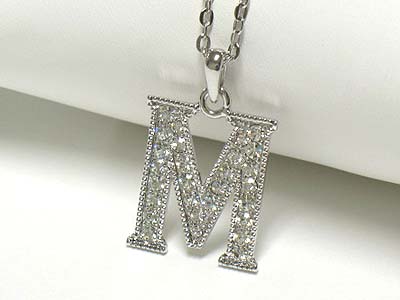 Crystal alphabet initial pendant neckalce - m