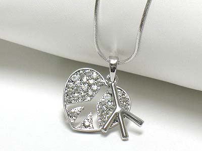 Crystal heart peace mark pendant necklace