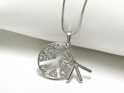 Crystal round peace mark pendant necklace