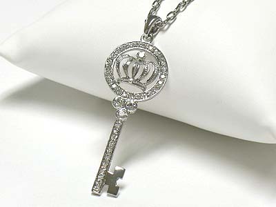 Crystal crown mark key pendant necklace