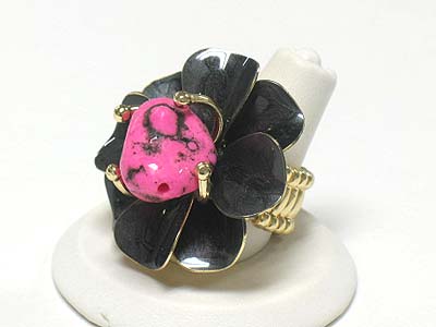 Natural stone and metal epoxy flower stretch ring