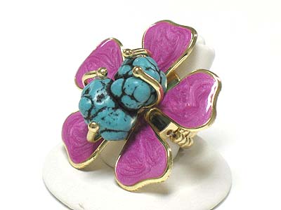 Natural stone and metal epoxy flower stretch ring