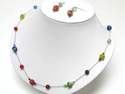 Art deco murano glass ball link necklace and earring set