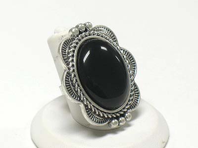 Oval shape big natural stone adjustable size ring