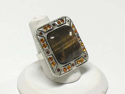 Square shape big natural stone adjustable size ring