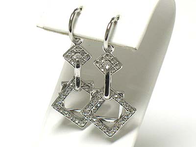 Made in korea whitegold plating crystal dual drop earring