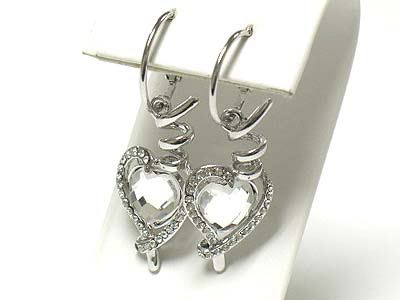 Made in korea whitegold plating crystal heart twist drop earring