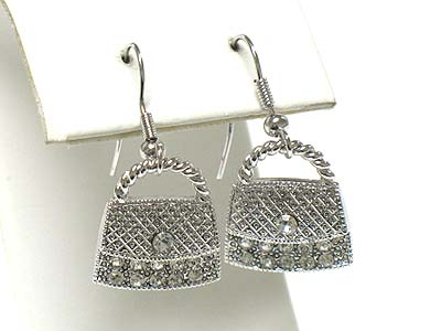 Made in korea whitegold plating crystal stud handbag earring