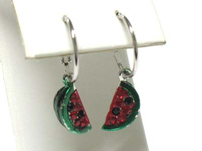 Enameled metal crystal stud watermelon earring