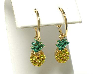 Enameled metal crystal stud pineapple earring