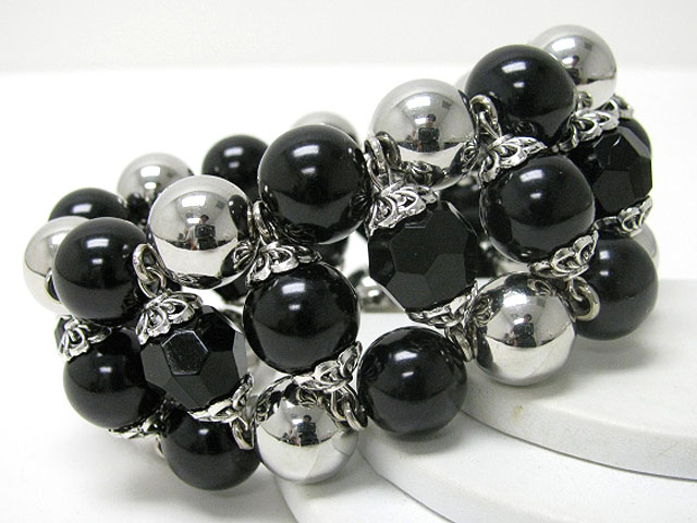 Pearl and metal ball link stretch bracelet